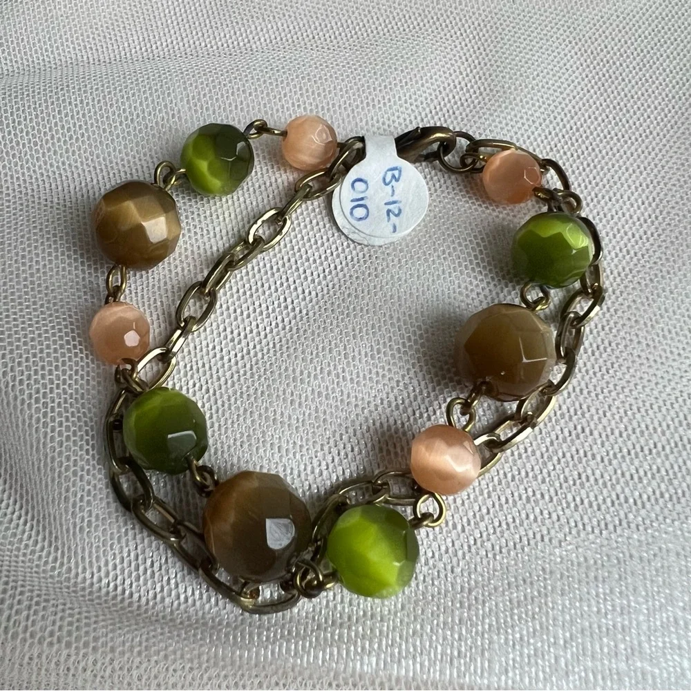 Genuine Gemstone Cat’s Eye Brass Chain Bracelet - Handmade NWT